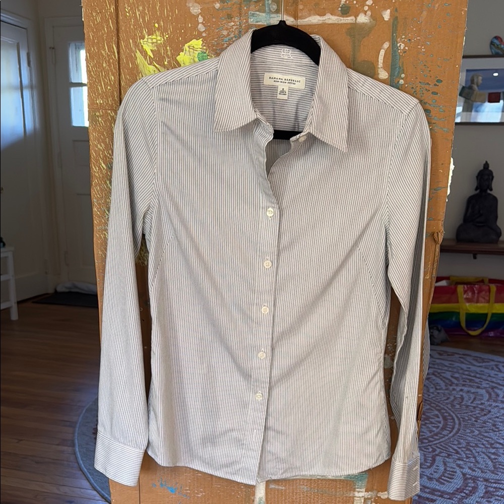 Banana Republic Striped Blouse - Gray and White